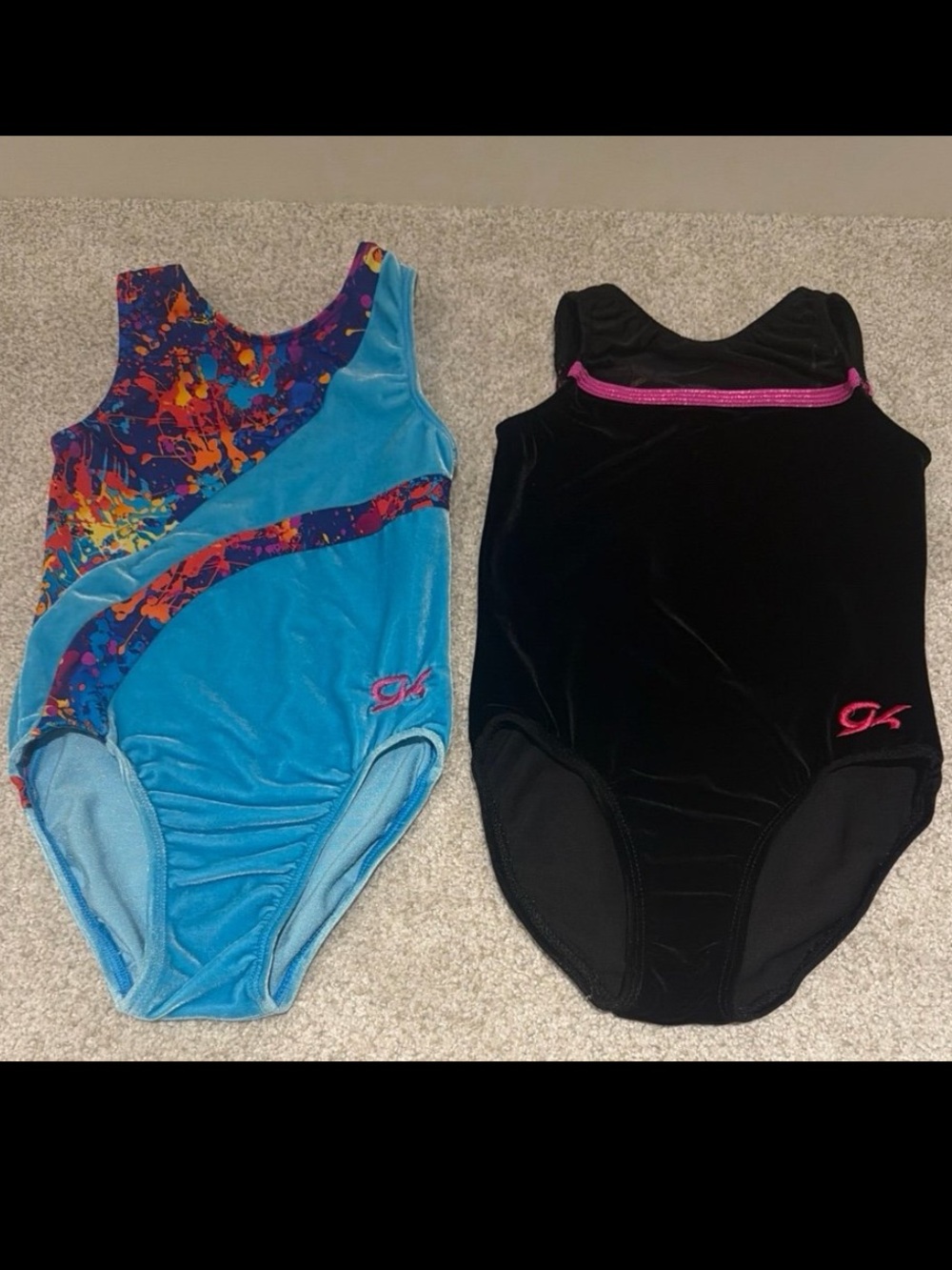 Pair of 2 GK leotards child XS velvet black/pink and blue